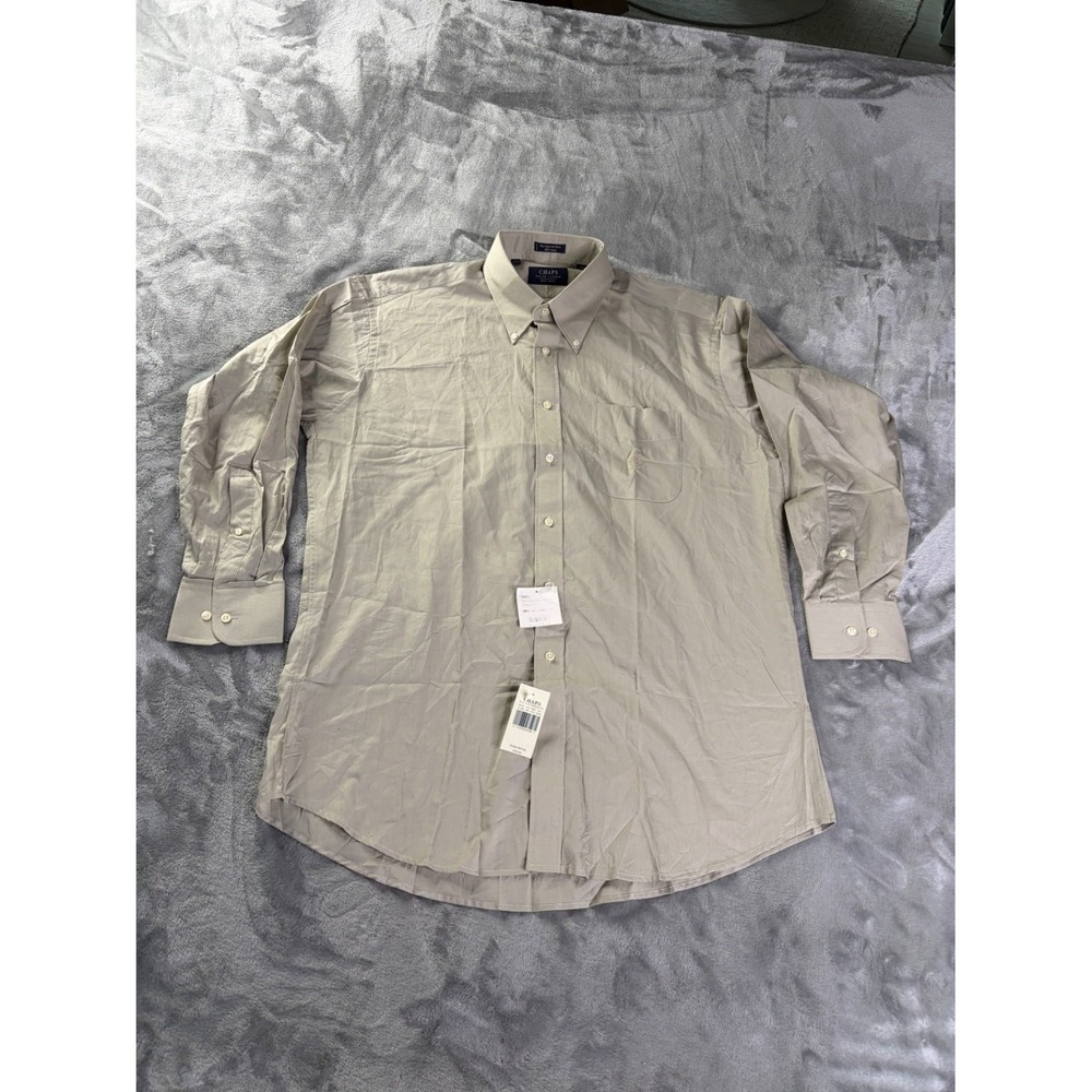 Chaps Ralph Lauren Dress Shirt Mens 16.5 32/33 Beige Button NWT